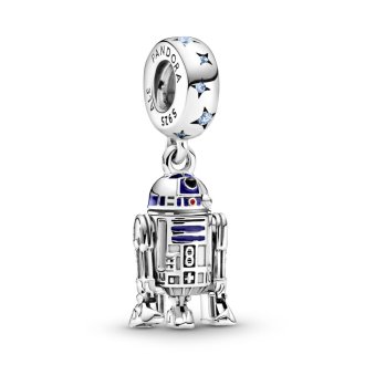 تتدلى الفضة الإسترليني Star Wars R2D2 مع زركونيا مكعبة أزرق فاتح فاخرة ، مينا أزرق وأحمر وأسود - وزن - 4.5 غم ، فضي -925