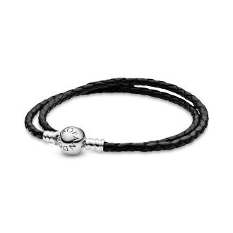 Silver leather bracelet, double
